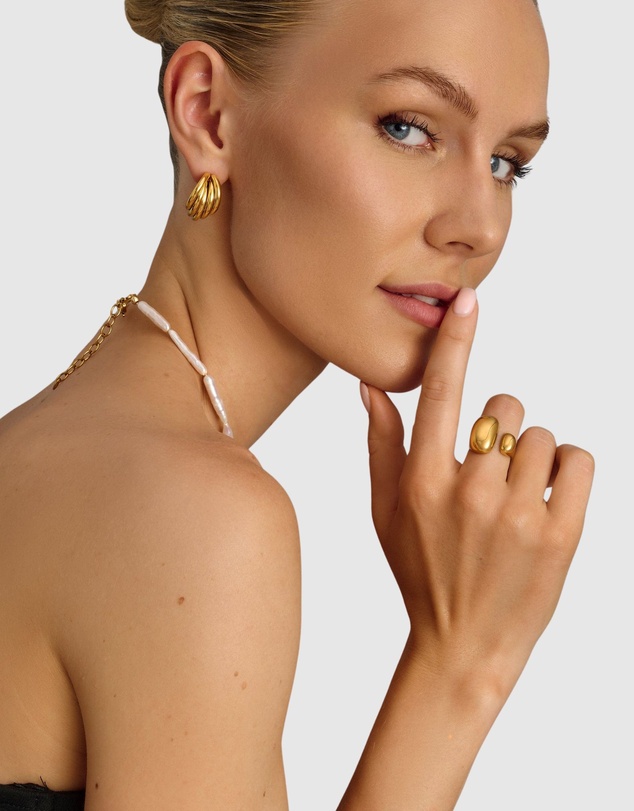 Nialaya Jewellery - Chunky Cuff Ring in Gold