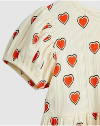 Mini Rodini - Outlined Hearts AOP Short Sleeve Dress - Kids-Teens