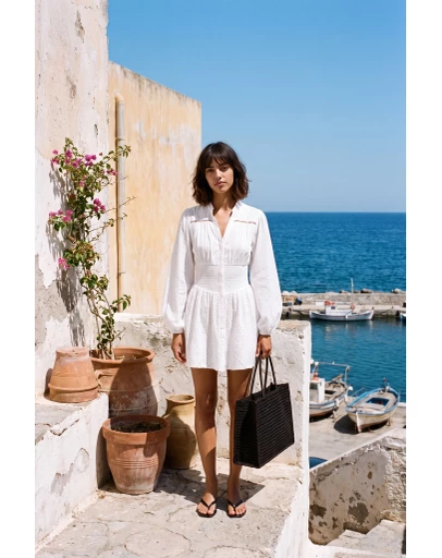 The Fated - Shirred Waist Broderie Short Dress