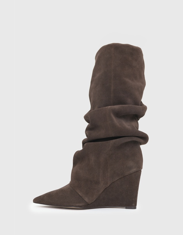 Betts - Lisbon Suede Leather Ruched Wedge Knee Boots
