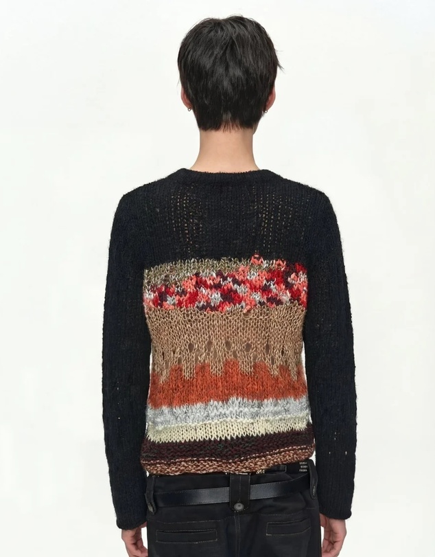 Andersson Bell - Black Hand-Crocheted Crew-Neck Sweater