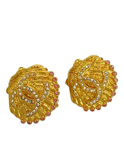Pre-Loved by Azura Reborn - Pre-Loved CC Gold Plated Rhinestone Shell Clip On Earrings