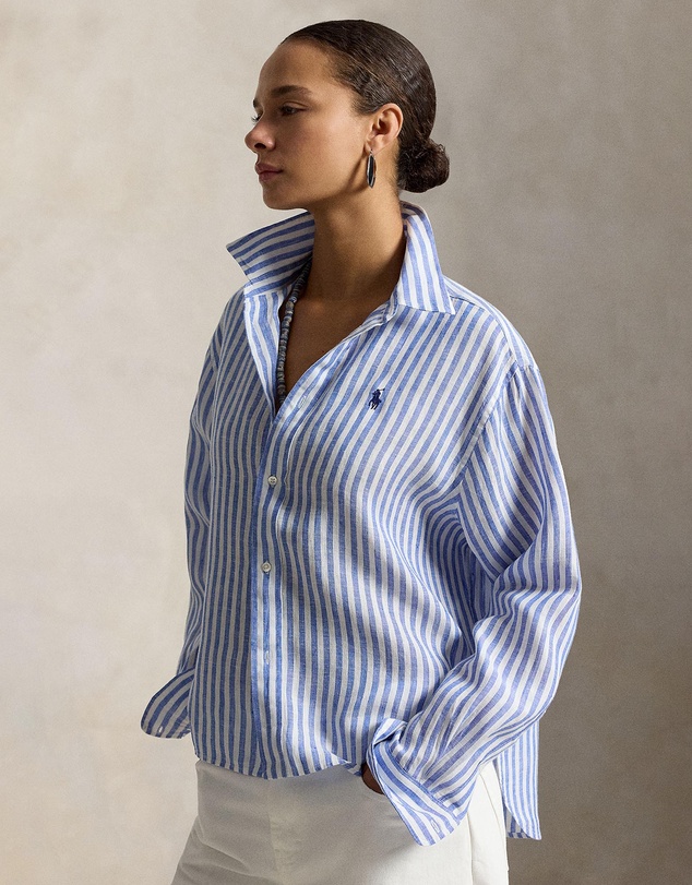 Polo Ralph Lauren - Wide Cropped Gingham Linen Shirt - The ICONIC Exclusive