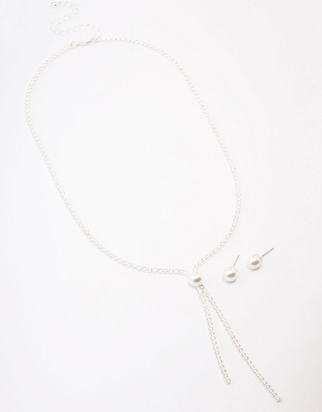 Lovisa - Silver Cubic Zirconia Lariat Necklace & Earring Set
