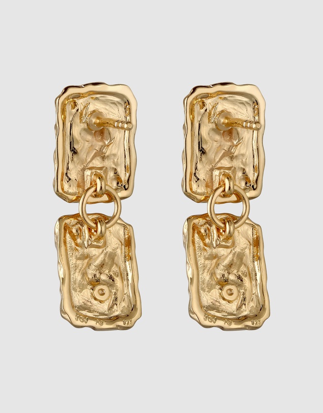Elli Jewelry - Hammered Rectangle Drop Earrings in Gold-Plated 925 Silver