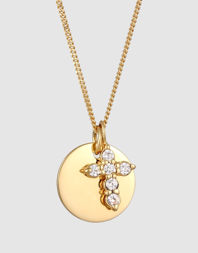 Elli Jewelry - Necklace Cross Zirconia 925 Sterling Silver Gold-plated