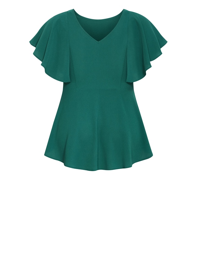 City Chic - Plus size Romantic Mood Peplum Top - jade