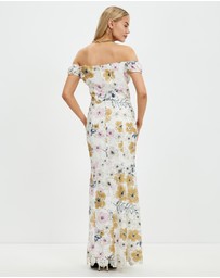 Pink Ruby - Night Flower Off Shoulder Maxi Dress