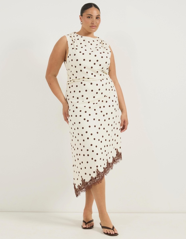 Atmos&Here Curvy - Polka Dot Midi Dress With Lace Trim
