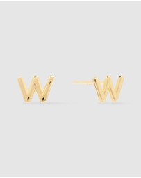 Wanderlust + Co - Alphabet Bubble Gold Stud Earrings - Letter W