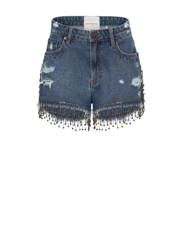 ONE TEASPOON - Razzle Dazzle Truckers Mid Waist Relaxed Shorts Blue