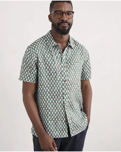 Seasalt - Seasalt Cornwall Green Blue Heron Short Sleeve Shirt