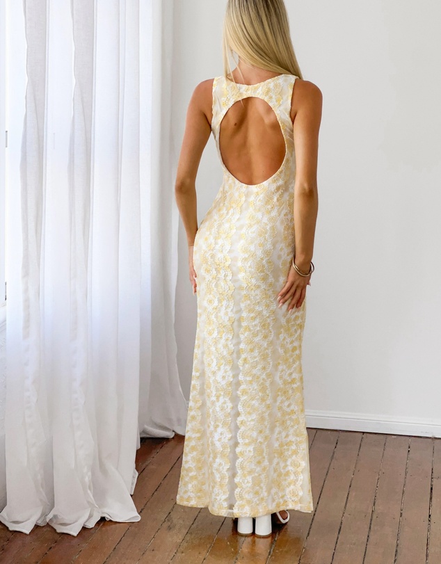 Beginning Boutique - Farida Yellow Lace Maxi Dress