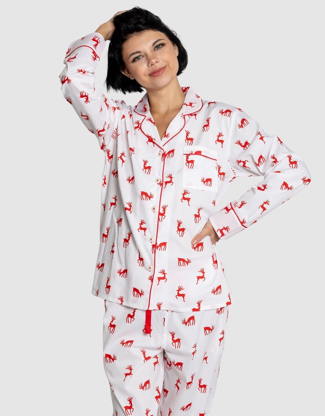 Sant And Abel - Women's Reindeer Red Long PJ Set
