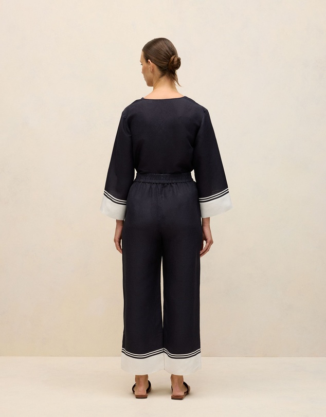 Trenery - Linen Blend Border Print Pant in Night Sky