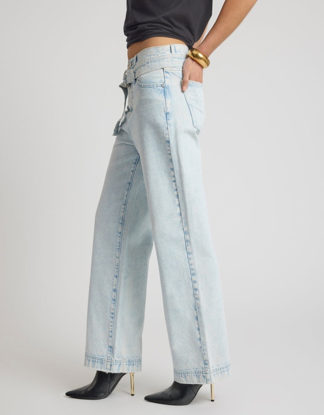 ONE TEASPOON - Jackson Belted Mid Waist Wide Leg Denim Jeans - Beach Blue