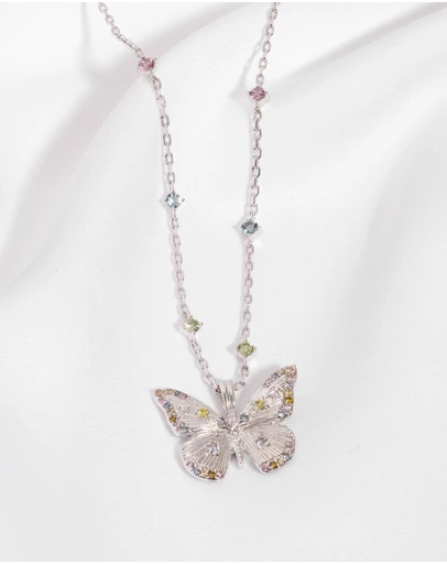 Wanderlust + Co - Butterfly Rainbow & Silver Necklace