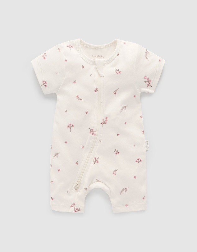Purebaby - S/S Short Leg Zip Growsuit-Babies