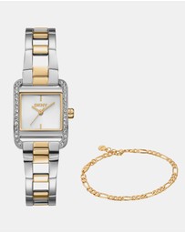 DKNY - Mini Two-Tone 21x27mm Silver Dial Womens Watch + Gold Bracelet