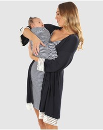 Angel Maternity - 3 Piece Hospital Pack - Nursing Dress + Lace Robe + Baby Wrap Set