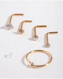 Lovisa - Gold Surgical Steel Mixed Diamante Nose Stud 6-Pack
