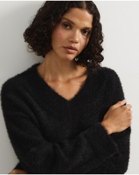 Atmos&Here - Dayna Fluffy V-Neck Pullover Sweater