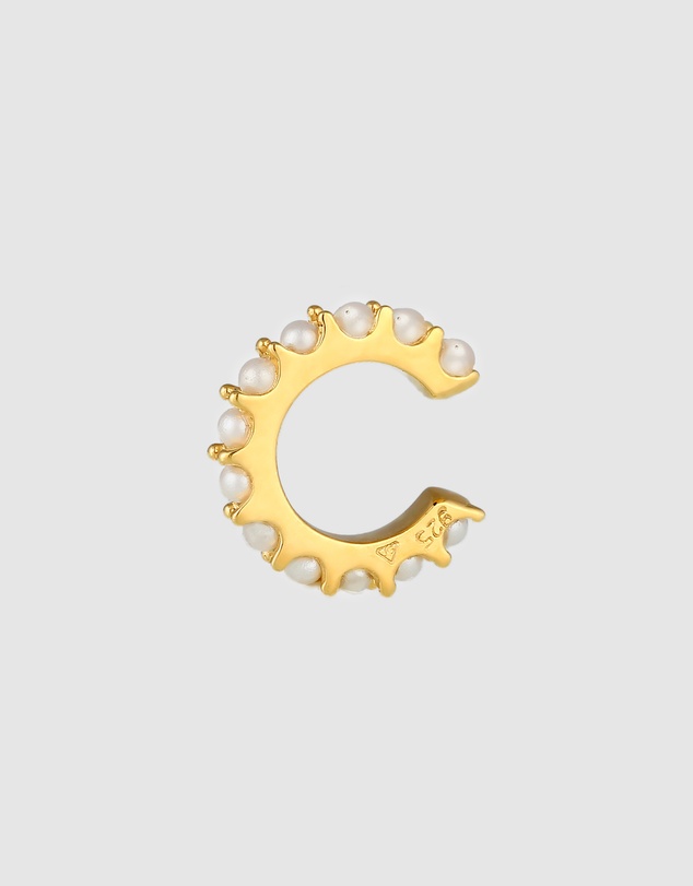 Elli Jewelry -  Earrings Single Earcuff with Pearls in 925 Sterling Silver Gold Plated