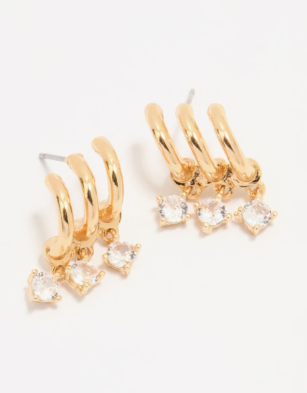 Lovisa - Gold Plated Cubic Zirconia Trio Hoop Earrings