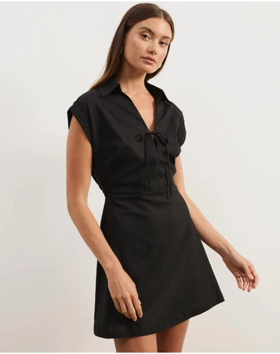 Atmos&Here - Marni Linen Blend Tie Front Mini Dress
