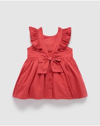 Purebaby - Red Embroidered Dress -Kids-Babies