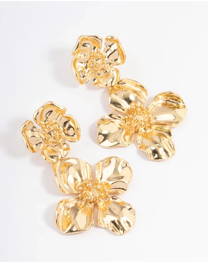 Lovisa - Gold Plated Double Gradual Flower Drop Earrings