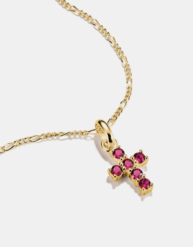 THOMAS SABO - Gold-Plated Cross Charm with Lab-Grown Ruby