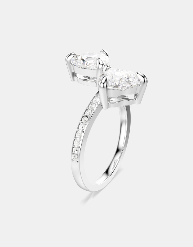 Swarovski - Mesmera Open Ring, Heart Cut, Pavé, White, Rhodium-Plated