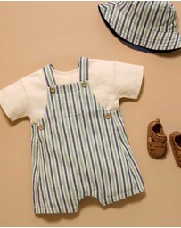 Purebaby - Striped Overalls -Kids-Babies