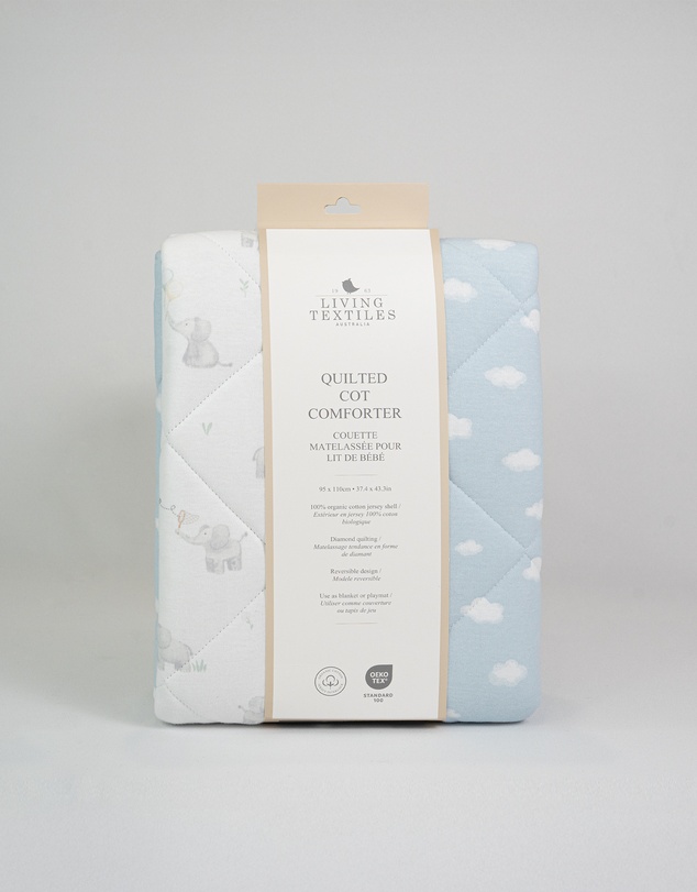 Living Textiles - Reversible Quilted Cot Comforter - Elephant Playtime