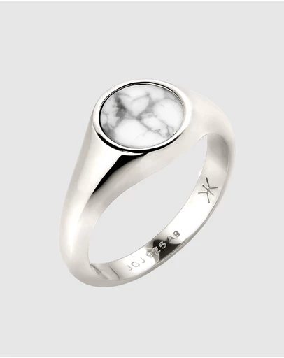 Kuzzoi - ICONIC EXCLUSIVE - Ring Male Signet White Marble 925 Sterling Silver