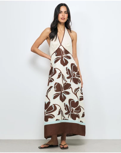 AERE - Nela Halter Linen Midi Dress