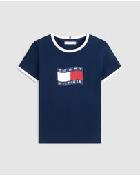 Tommy Hilfiger - Girls Wavy Flag Jersey Ringer T-Shirt - Teens