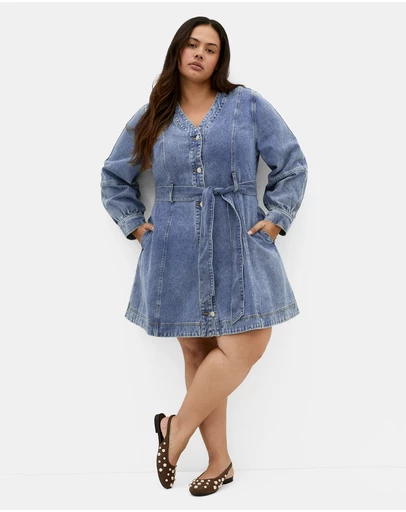 City Chic - Demi Belted Denim Mini Dress