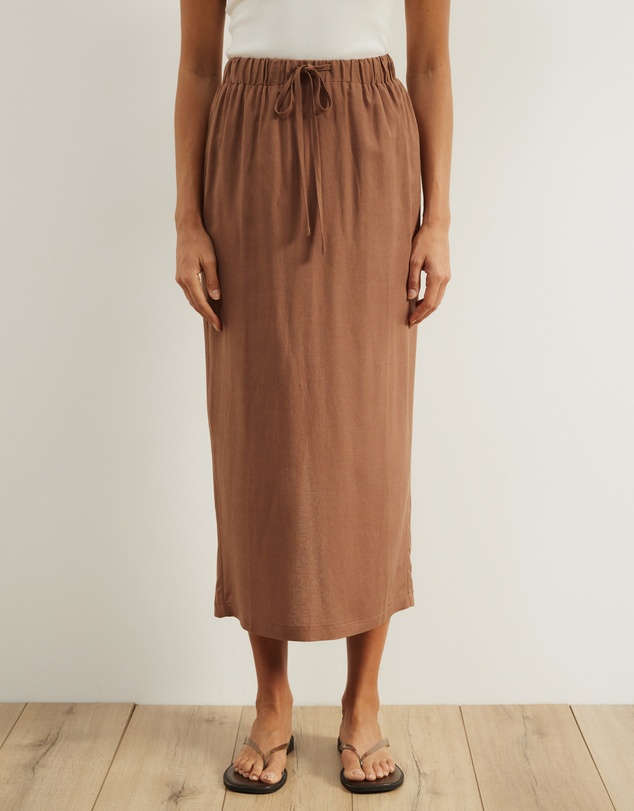 Atmos&Here - Tenley Linen Blend Midi Skirt