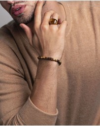 Nialaya Jewellery - Men's Hexagon Beaded Bracelet with Tiger Eye and Gold