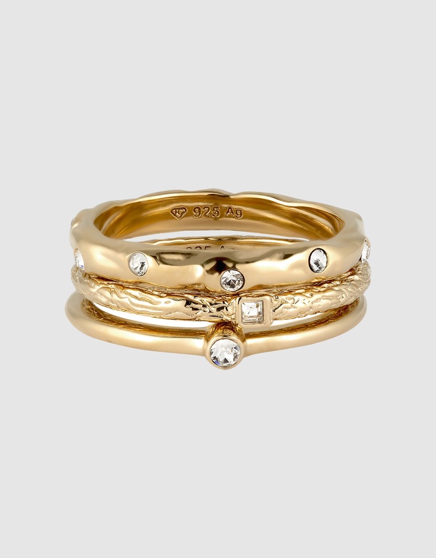 Elli Jewelry - Ring Set of 3 Crystal 925 Sterling Silver Gold-Plated