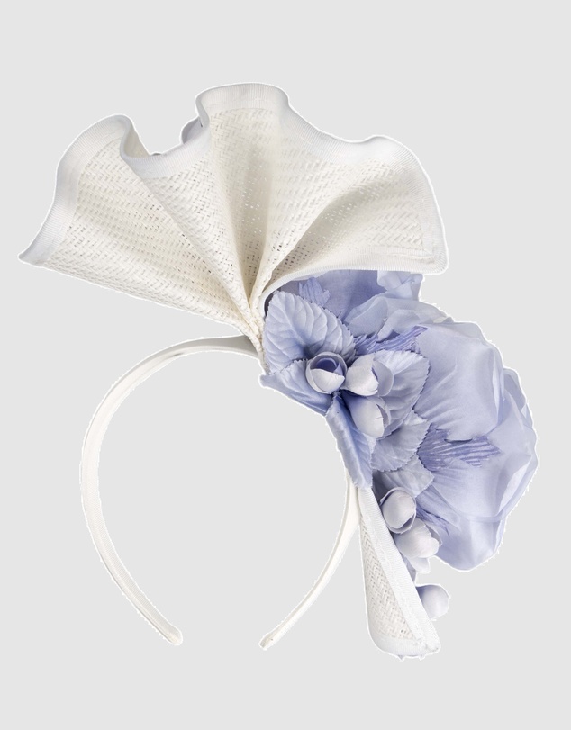 Fillies Collection - Bespoke Sculpted White Blue Racing Fascinator