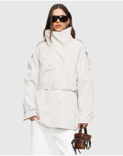 Lioness - Blanc Cropped Trench Coat - ICONIC EXCLUSIVE
