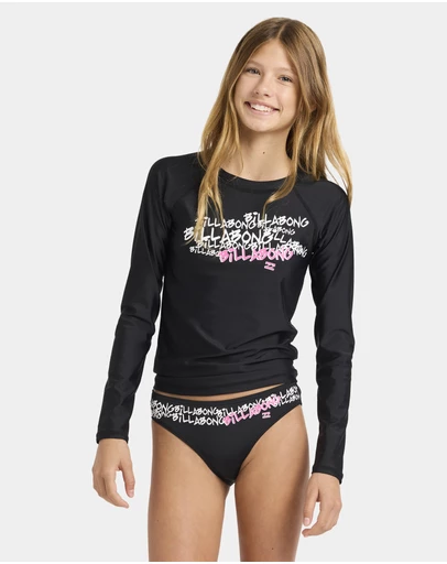 Billabong - Girls 6 to 16 Say My Name Long Sleeve Rash Vest Set