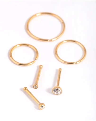 Lovisa - Gold-Plated Titanium Nose Stud 6-Pack