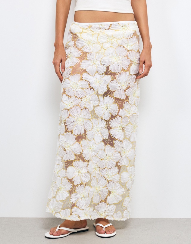 AERE - Loe Sequin Flower Maxi Skirt