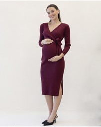 Angel Maternity - Lucille Knit Maternity Midi Dress in Burgundy