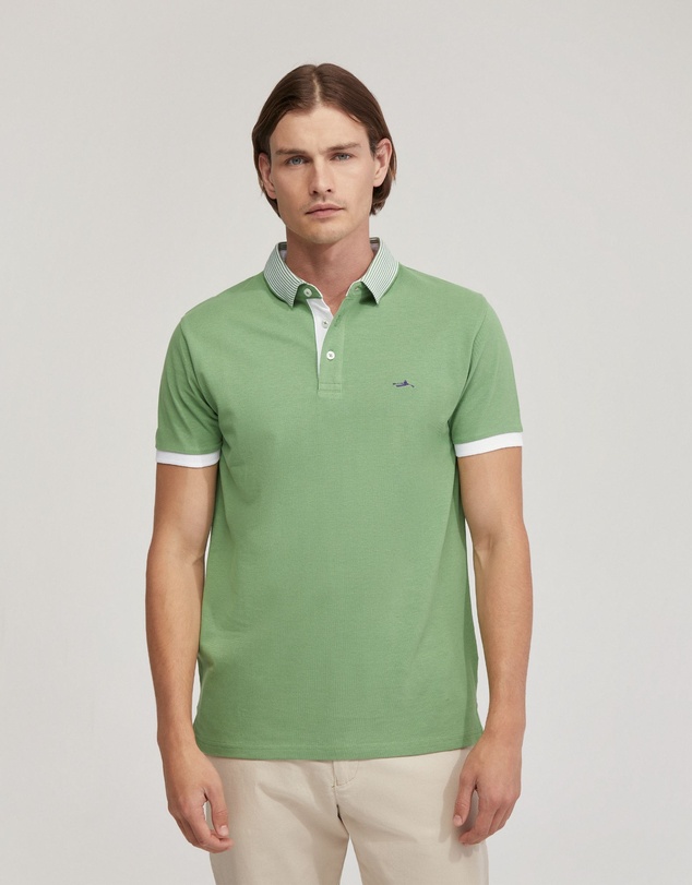 Oxford - Dylan Striped Collar Pique Polo
