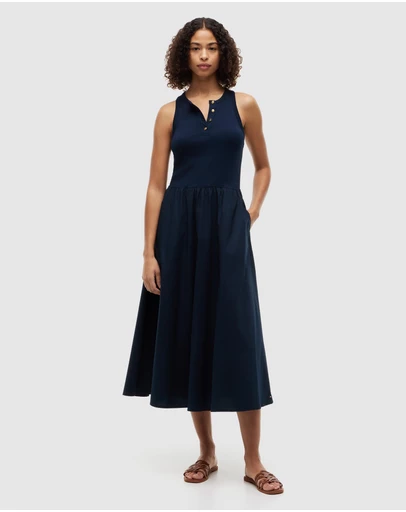 Tommy Hilfiger - Gold-Tone Button Sleeveless Maxi Dress